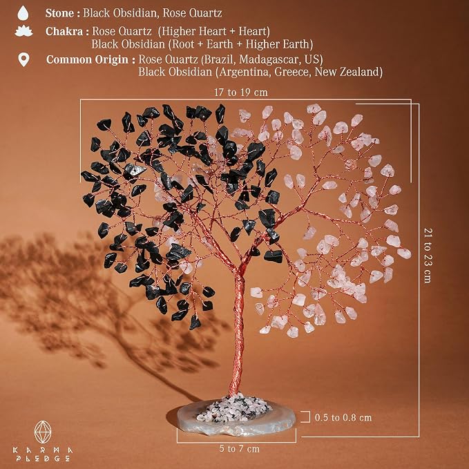 Handmade Healing Crystal Tree of Life Black Obsidian & Rose Quartz Chakra Tree - Image 3