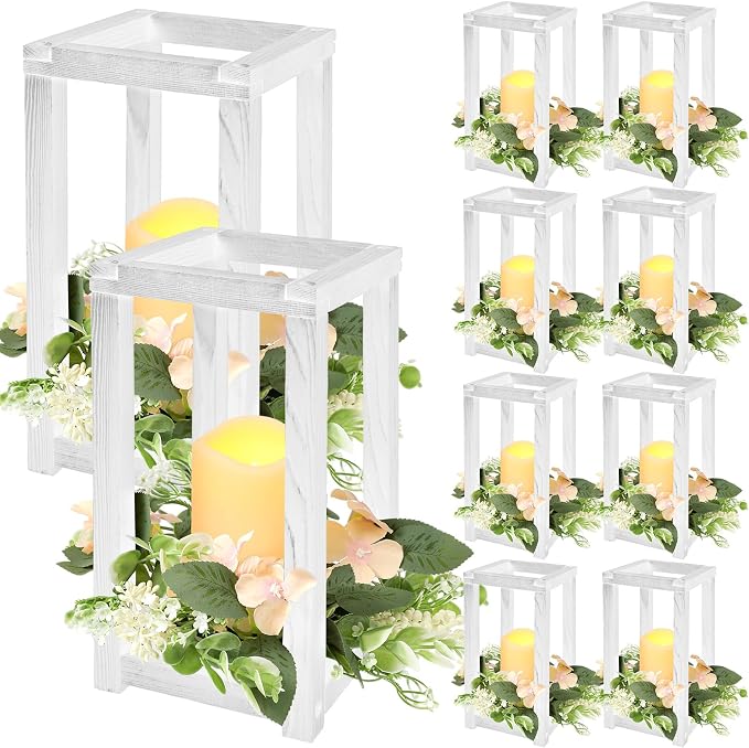 Hushee 30 Pcs Wooden Wedding Lantern Centerpiece Candles Wreaths Set, LED by Hushee