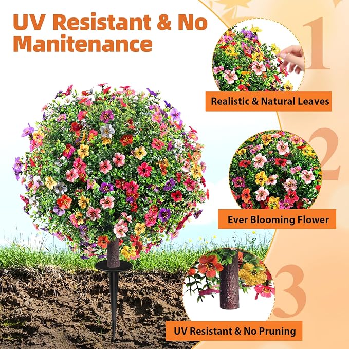 27.5" Artificial Flowers Boxwood Topiary Ball Tree Set of 2, UV Resistant Fake - Image 5