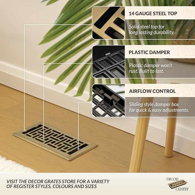 Decor Grates Metal Oriental Decorative Air Vent Cover 4x10 Floor Register – - Image 2