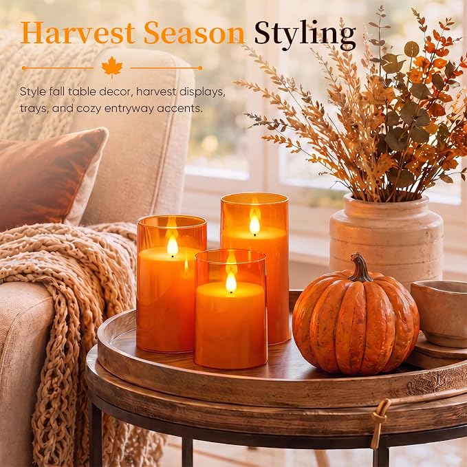 Homemory Halloween Orange Flameless Candles, Remote Timer, 3 Pack | Flameless - Image 4