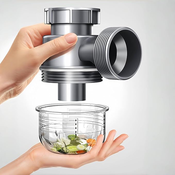 1-1/2 Inch Double Kitchen Sink Drain Kit, Anti-Odor Clear Bottle Trap - Image 7