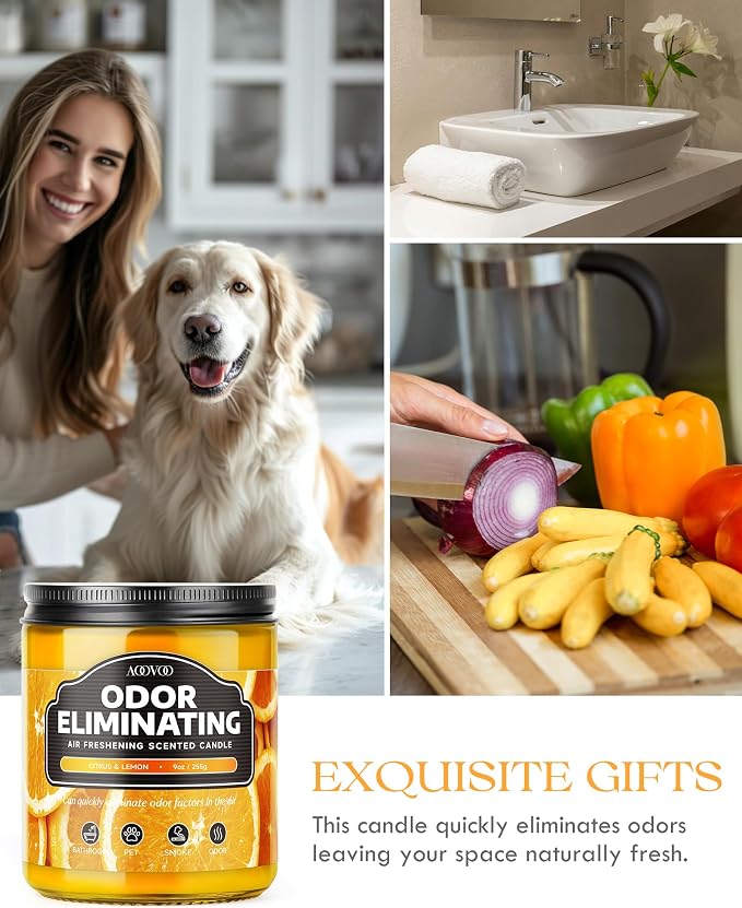 AOOVOO Citrus Lemon 2 Pack Odor Eliminating Candle - 18oz Soy Candle | - Image 5