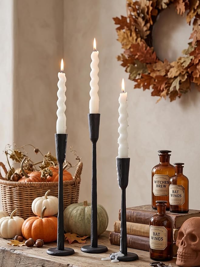 Black Iron Taper Candle Holder Set of 3, Heavy Wrought Iron Candlestick Holders - Image 3