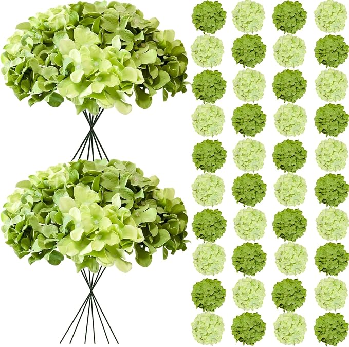 65Pcs Mixed Green Hydrangea Artificial Flowers Bulk，Realistic Silk Fake Flowers by Cherica
