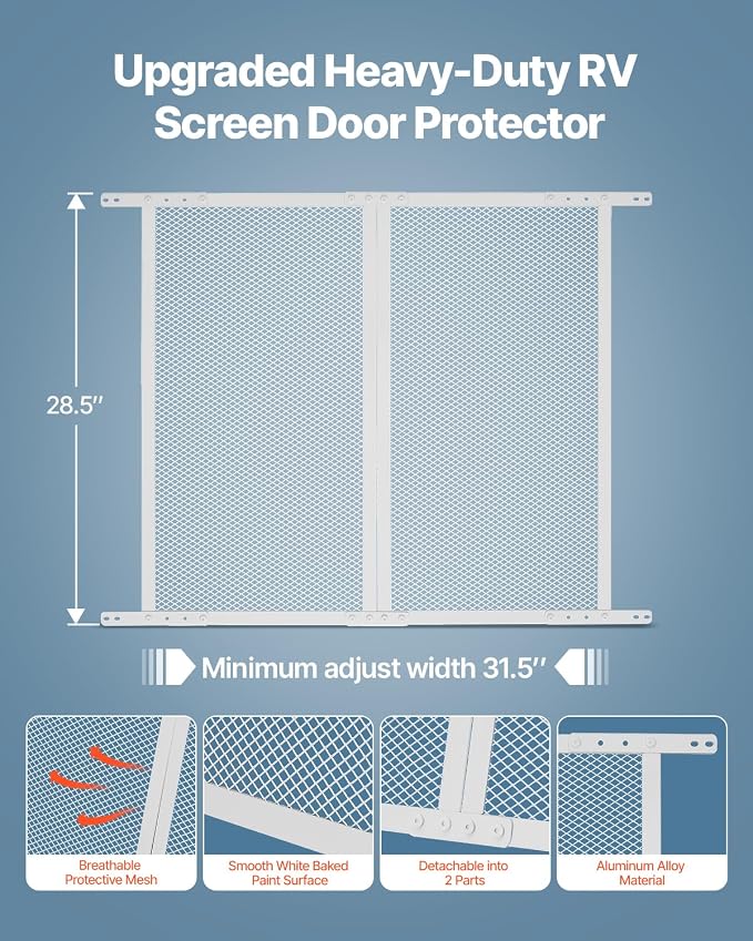 VEVOR RV Screen Door Protector, 28.5 x 31.5 inch Door Grille, Reinforced - Image 2