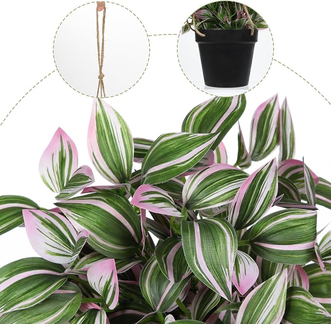 Briful Fake Hanging Plants 17.7" Faux Watermelon Peperomia Silk Plants - Image 3