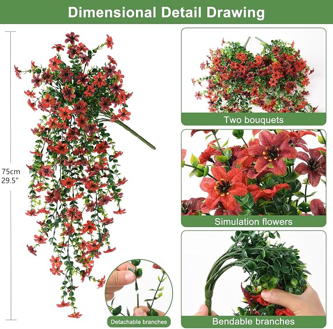 INQCMY Artificial Fake Hanging Flowers Plants - Image 2