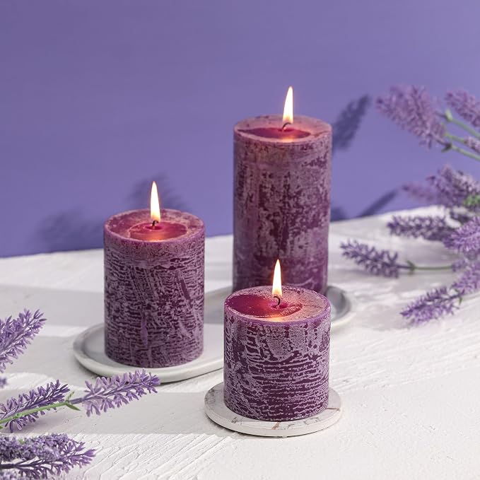 3x4 Inch Purple Pillar Candles Set of 3 - Image 4