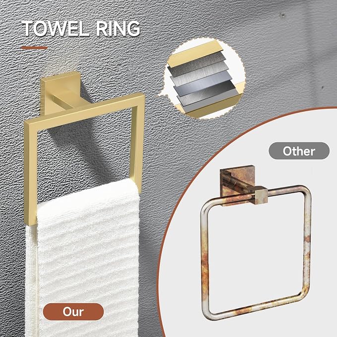 TQKAG Brushed Gold Bathroom Hardware Accessories Set 10 Pieces, 23.6" SUS304 - Image 3