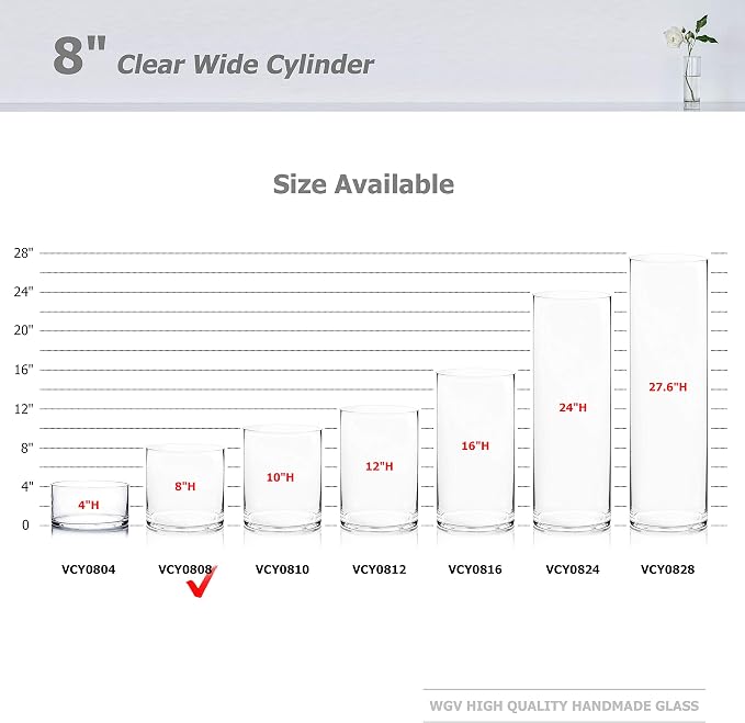WGV Cylinder Vase, Width 8", Height 8", Floral Container, Planter Terrarium - Image 3