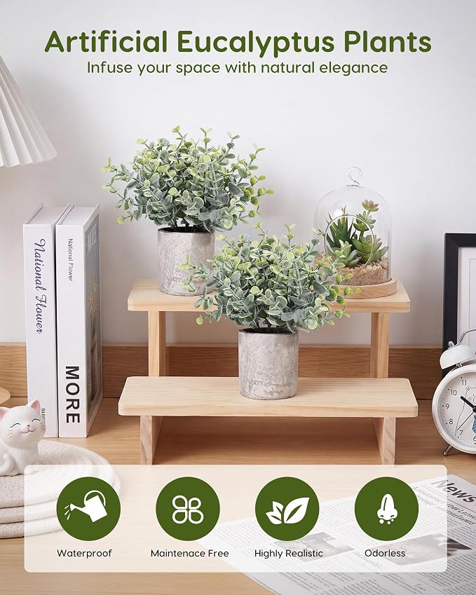 Velener 2 Pcs Small Fake Plants Eucalyptus, Artificial Plants Indoor - Image 4