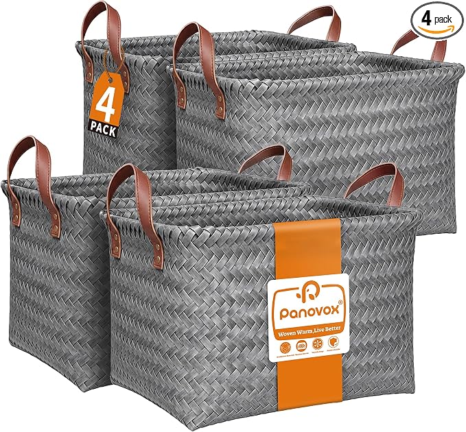 Wicker Storage Baskets, 4 Pack Woven Baskets by Panovox