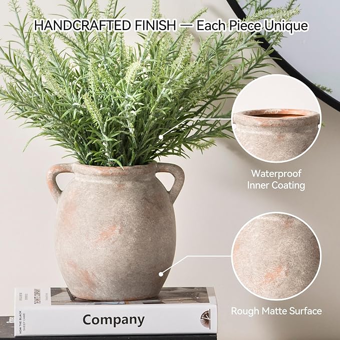 Dobbyby Ceramic Flower Small Vase 6 inch Farmhouse Rustic Vase Decorative - Image 5