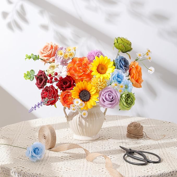 Artificial Flowers Fake Rose Flowers Dahlia - Image 4