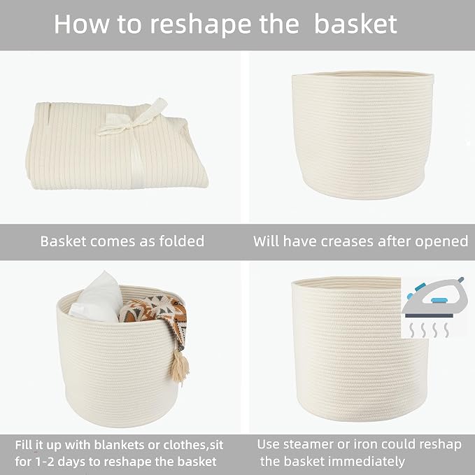 XUANGUO Cotton Rope Basket For Girls Boys Kids 16”X14” White | Baby Laundry - Image 7