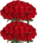 50PCS Fake Red Roses, Artificial Red Flowers Bulk | Realistic Silk Faux Rose by Jefuzh