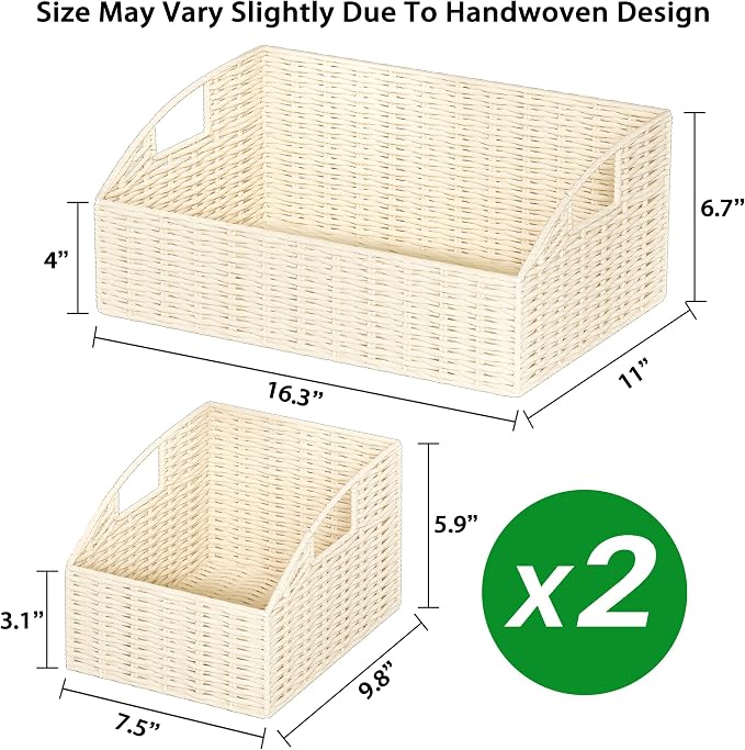 Pantry Baskets for Organizing, Wicker Storage Basket Beige | Handwoven Pantry - Image 7