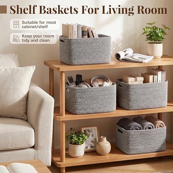 OIASKET 4Packs Natural Cotton Rope Storage Baskets - Image 6