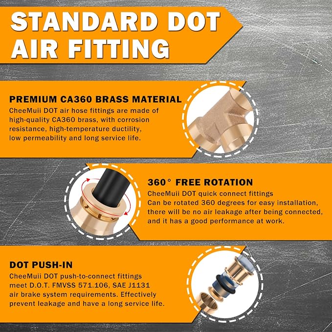 14 Pcs 3/8" Brass DOT Air Line Fittings Kit 1/4" 3/8" DOT Push Lock Air - Image 4