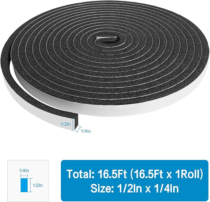 DGSL Foam Weather Stripping, 1/2" x1/4", 16.5Ft Door Window Seal Tape | Self - Image 2