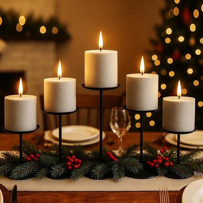 smtyle Black Candle Stands for Pillar Candles, Reversible Set of 5 | Five - Image 4