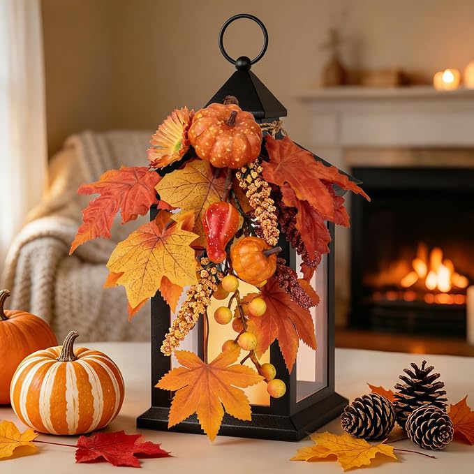Fall Lanterns Decorative Indoor & Outdoor, Thanksgiving Decorations by AFINETH