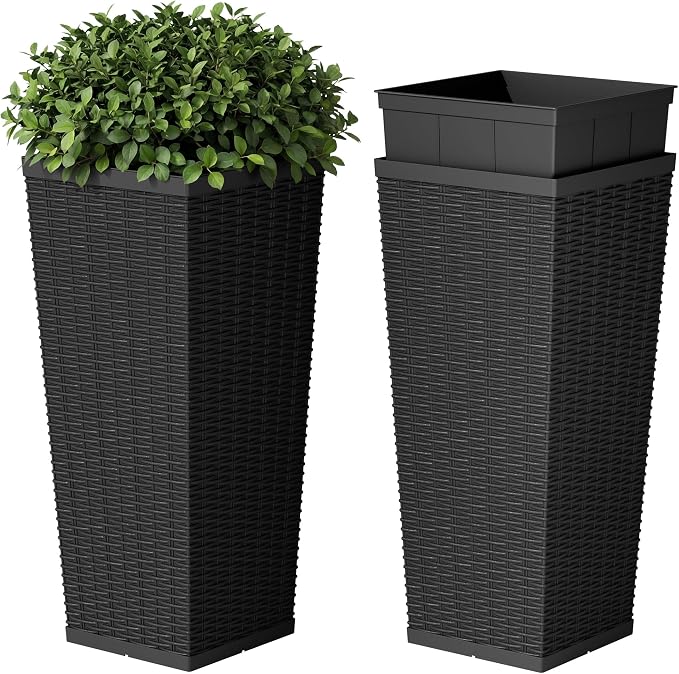 Devoko Resin 24'' Tall Planters Set of 2, Large Taper Outdoor Planter Pots | by DEVOKO