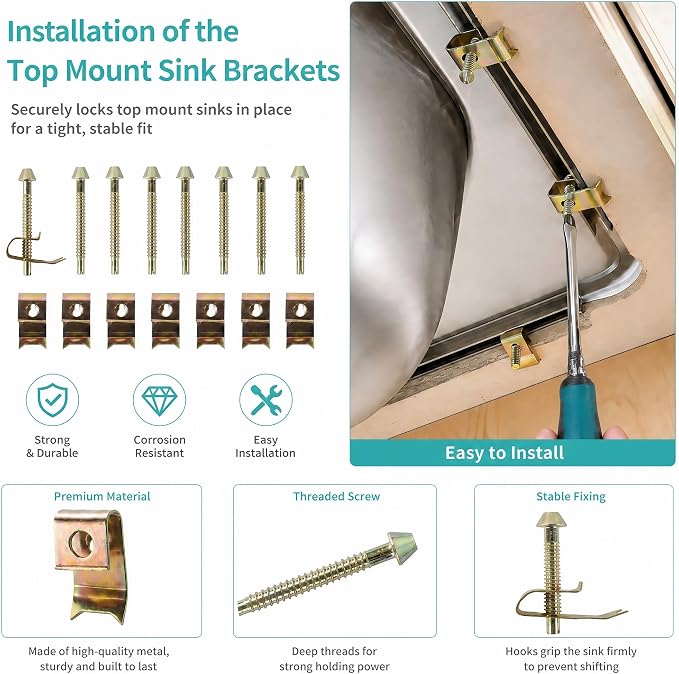 Rhbamoa Sink Clips, Top Mount Sink Brackets 8 Pack Kit - Image 4