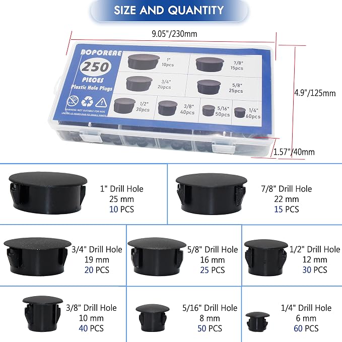 250 PCS 8 Sizes Nylon Plastic Hole Plugs, 1 Inch Round Hole, Flush Type Panel - Image 2