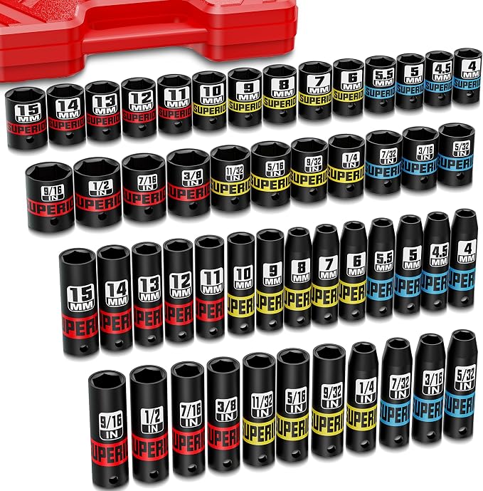 50 Piece 1/4" Drive Impact Socket Set, SAE & Metric, Deep and Shallow Sockets by Aiourx