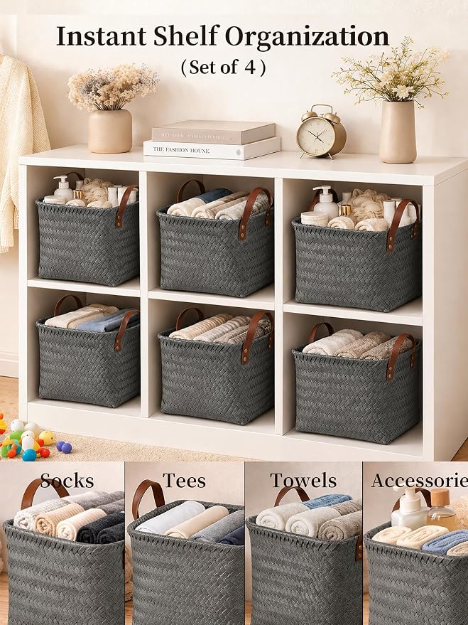 Wicker Storage Baskets, 4 Pack Woven Baskets - Image 3