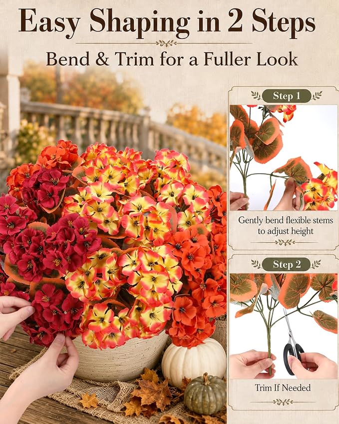 Artificial Fall Flowers for Outdoors, 6 Bundles Faux Geraniums | UV-Resistant - Image 4