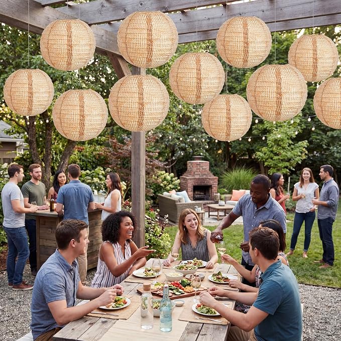 12 Pcs Print Burlap Paper Lanterns Classroom Decor, 10/12 Inch | Boho Hanging - Image 6