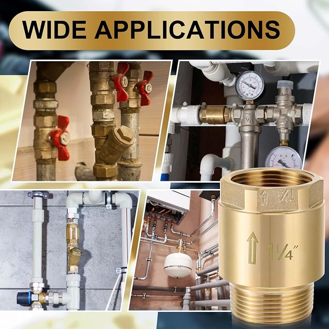 Zonon 4 Pcs 1-1/4 Inch Check Valve One Way Brass Non Return in Line Check Valve - Image 6