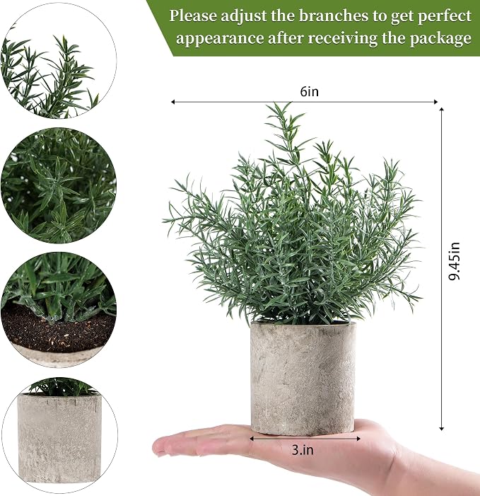 Coferset 2 Pack Small Fake Plants Rosemary Potted - Image 6