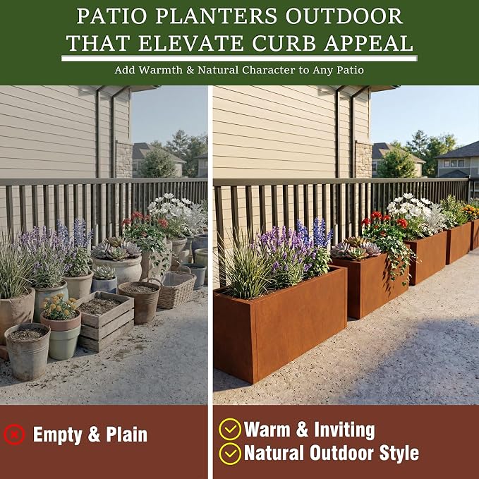 32 Inch Corten Steel Planter Box, Large Rectangular Planter | Weathering Steel - Image 4