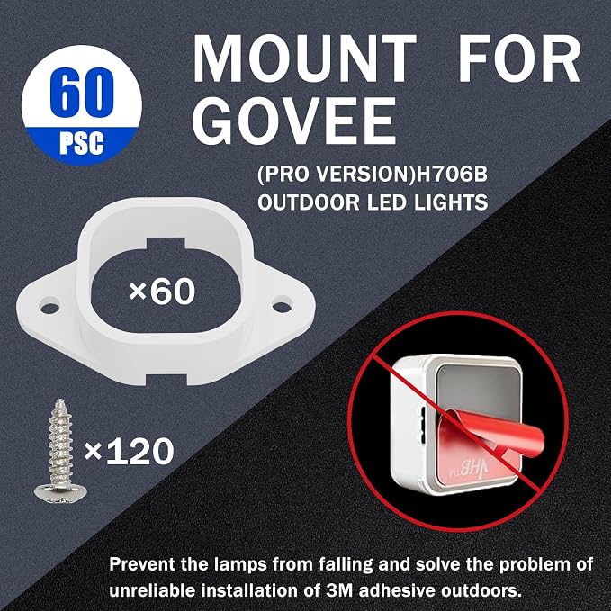 Light Clips Mounting Brackets for Govee H706 Outdoor Lights, 60 Pack | Replace - Image 2