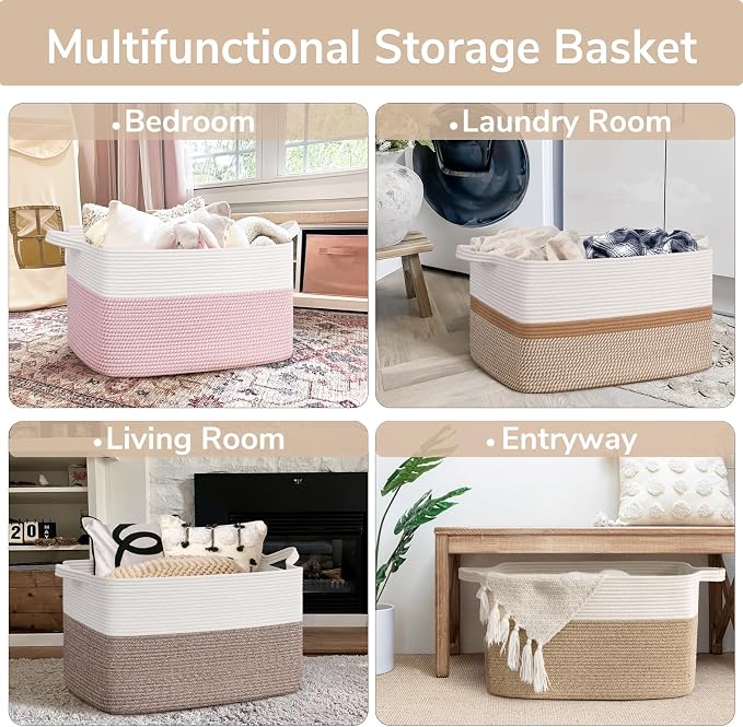 Goodpick Large Woven Rope Blanket Basket, Living Room, Bedroom & Nursery - Image 4