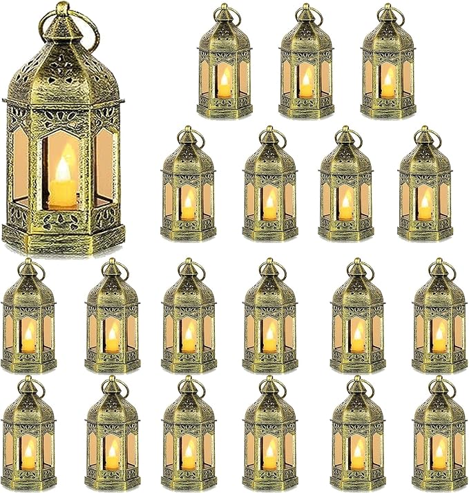 Mini Lantern with Flickering LED Candles Set of 20, Hewory Gold Vintage by Hewory