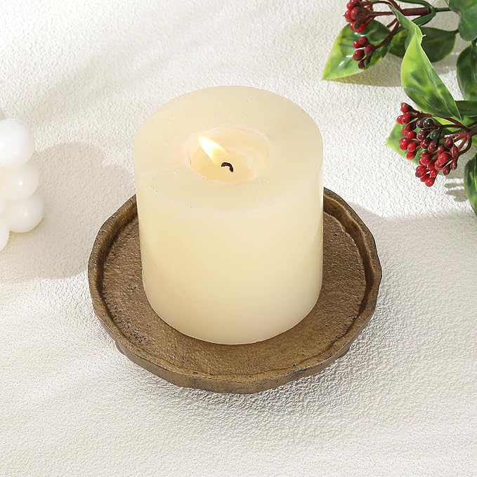 Vintage Cast Iron Pillar Candle Holder Plate, Rustic Brass Candle Tray | Round - Image 4