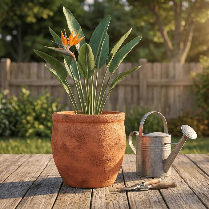 12" Dia Fiberstone Planter – Distressed Terracotta Flower Pot - Image 5
