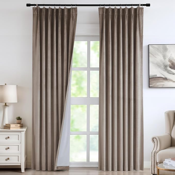 Vision Home Mocha Tan Velvet Pinch Pleated Blackout Curtains 40Wx102L Inch | 2 by VisionHome