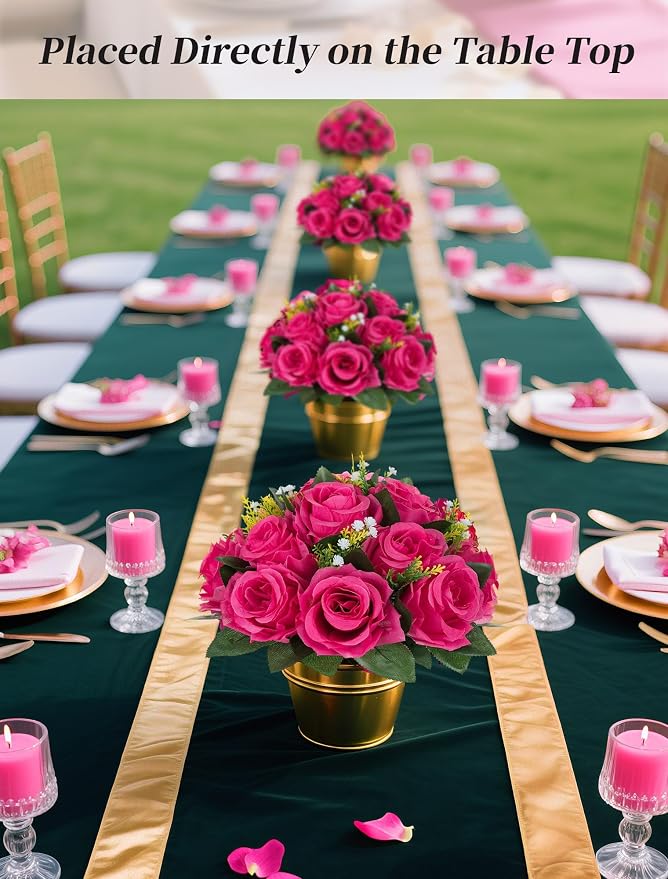 BLOSMON Pink Roses Artificial Flowers: 6 Pcs Fake Flower Balls Table Decor | - Image 2