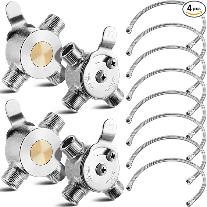 Yaocom 4 Pcs 3/8" Manual Mixing Valve Hot Cold Water Temperature Mixer by Yaocom