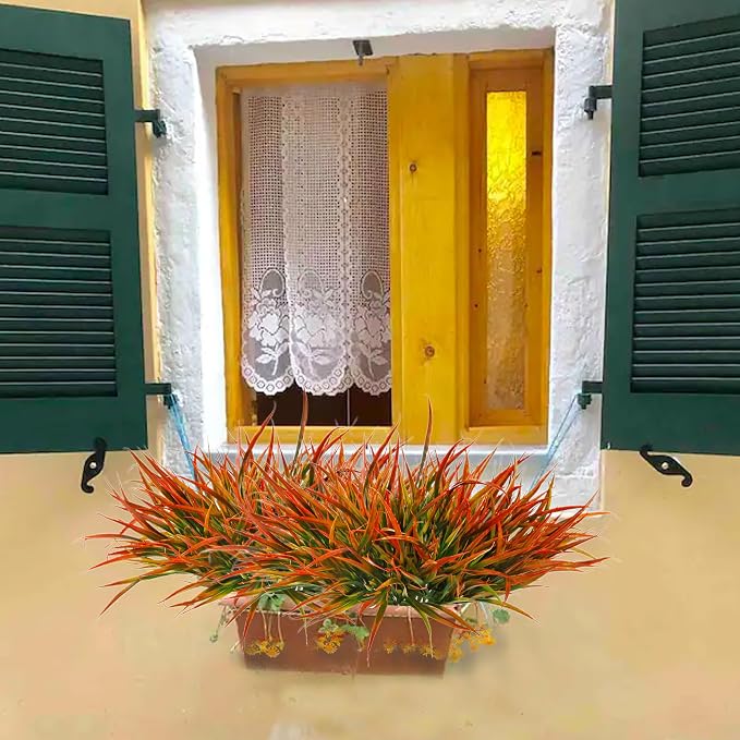12 Bundles Fake Fall Outdoor Plants Artificial Grass, Autumn Orange | Fall Stems - Image 5