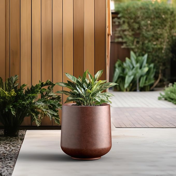 Kante Large Round Curved Rusty Concrete Planter 16.5" Dia, Outdoor | Rubber Plug - Image 5