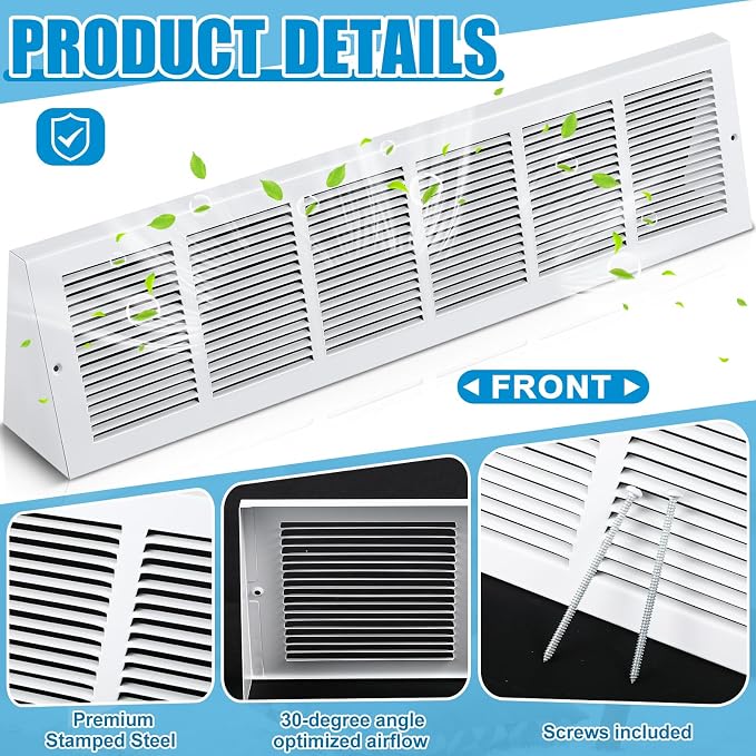 Honeydak 2 Pack Baseboard Register Vent Covers 30" x 6" Duct Opening - Image 4