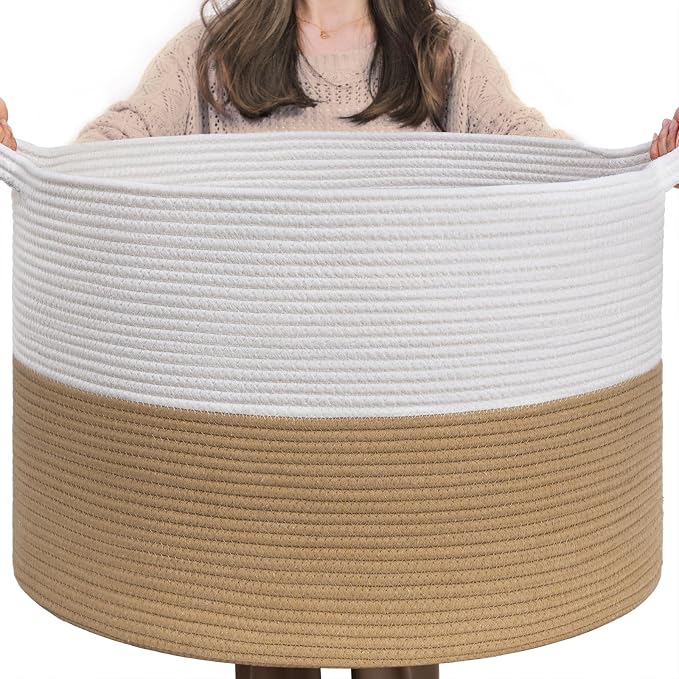 INDRESSME XXXLarge Woven Rope Blanket Basket Living Room, 90L | 21.7" x 13.8" by INDRESSME
