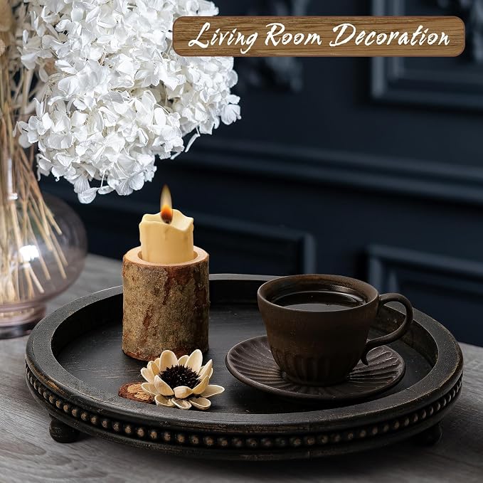 KULEDM Wooden Tray Decor, Small Beaded Coffee Table Tray Decor, Dining Room - Image 5
